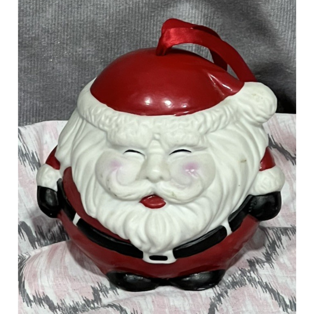 VTG Rare Ceramic Bisque Roly Poly Poppouri Santa Ornament Designed By Christina